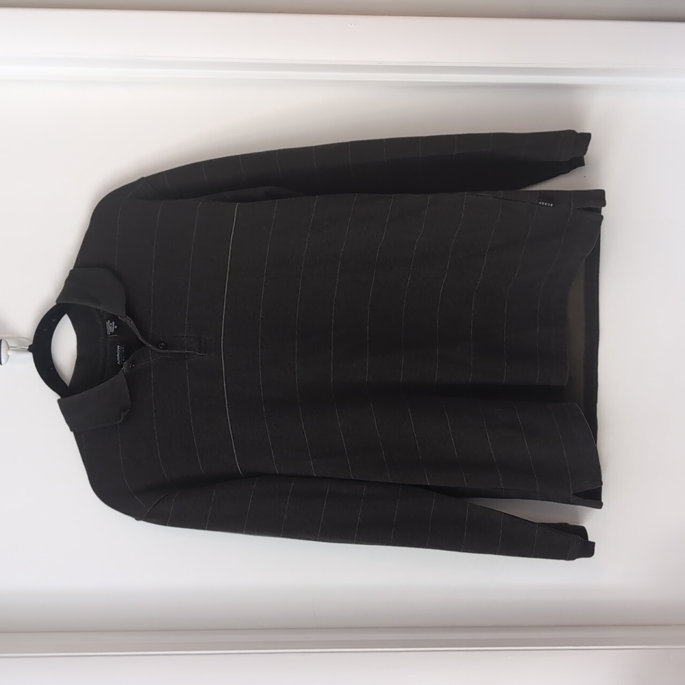 Men's Collared Striped Dark Gray Polo Shirt - Vintage Aesthetic